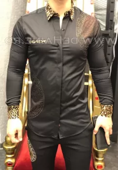 Camasa barbati neagra slim fit pentru evenimente B5787 P15-1 imagine