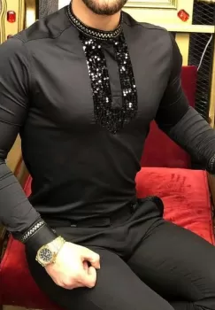 Camasa barbati neagra slim fit pentru evenimente B6129 P14-1 imagine