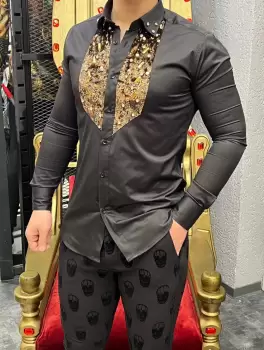 Camasa barbati neagra slim fit pentru evenimente B8374 7-5.2 imagine