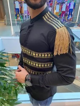 Camasa barbati neagra slim fit pentru evenimente B8560  imagine