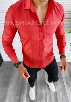 Camasa barbati rosie slim fit B1375 W9-4 imagine