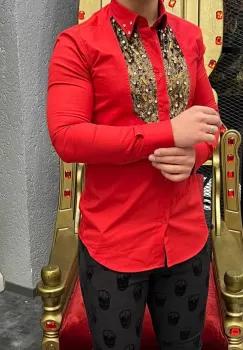 Camasa barbati rosie slim fit pentru evenimente B8375 14-3.1 imagine