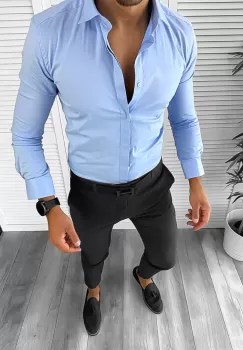 Camasa barbati slim fit albastra 12657 imagine