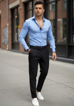 Camasa barbati slim fit albastra B8180 imagine