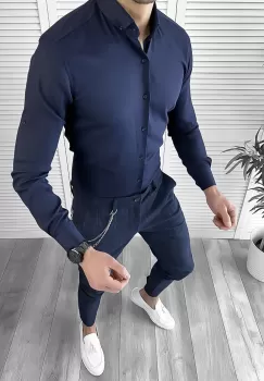 Camasa barbati slim fit bleumarin 10120 imagine