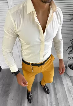 Camasa barbati slim fit crem 12658 imagine
