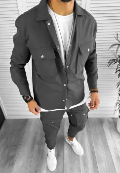 Camasa barbati slim fit gri cu sticker 60500 D2-1.1 imagine