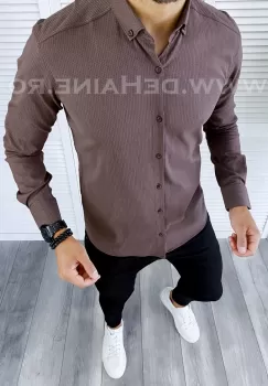 Camasa barbati slim fit maro B5478 W10-5 imagine
