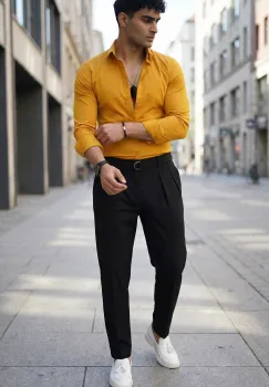 Camasa barbati slim fit mustar  B8816 imagine