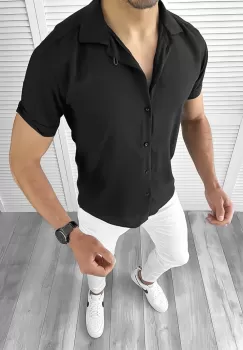 Camasa barbati slim fit neagra 10617 D5-4-2 imagine