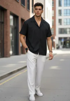 Camasa barbati slim fit neagra Y086 P19-1.3 imagine