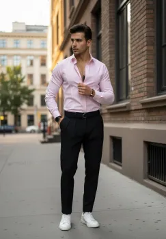 Camasa barbati slim fit roz B8182 imagine