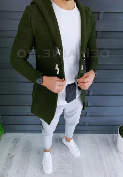 Cardigan barbati kaki cu gluga slim fit ZR T3608 U imagine