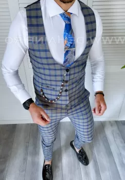 Compleu barbati in carouri Vesta + Pantaloni A3943 45-2/ 45-4 imagine