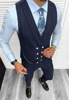 Compleu barbati  Vesta + Pantaloni B4010  Lant si cravata cadou 64-2 imagine