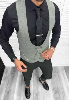 Compleu barbati  Vesta + Pantaloni + Lant si cravata cadou B1469  Y18-2 imagine