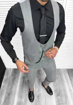 Compleu barbati  Vesta + Pantaloni  Lant si cravata cadou B4184 imagine