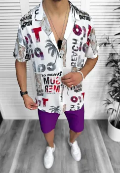 Compleu de vara camasa imprimeu  + pantaloni 13064 imagine