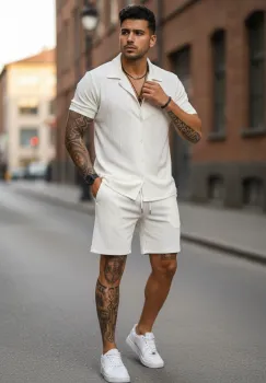 Compleu de vara camasa + pantaloni alb 3178 imagine