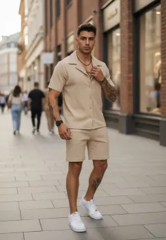 Compleu de vara camasa + pantaloni bej 3170 imagine