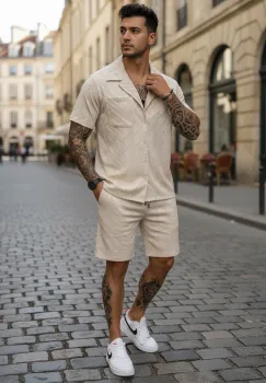 Compleu de vara camasa + pantaloni bej 3175 imagine