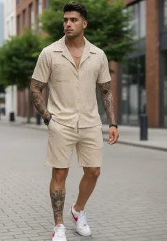 Compleu de vara camasa + pantaloni bej 3176 imagine