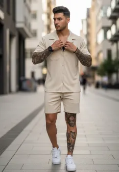 Compleu de vara camasa + pantaloni bej 3178 imagine