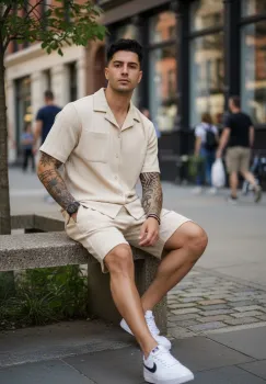 Compleu de vara camasa + pantaloni bej 3179 imagine