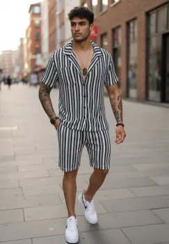 Compleu de vara camasa + pantaloni dungi 3177 imagine