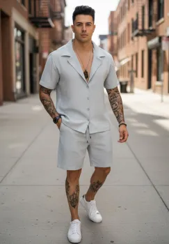 Compleu de vara camasa + pantaloni gri 3173 imagine