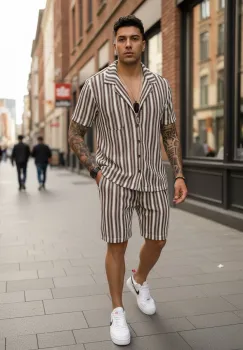 Compleu de vara camasa + pantaloni maro 3177 imagine