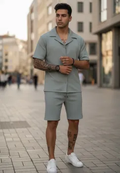 Compleu de vara camasa + pantaloni verde 3170 imagine