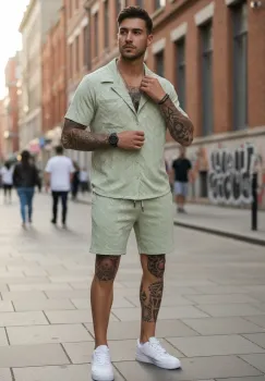 Compleu de vara camasa + pantaloni verde 3175 imagine