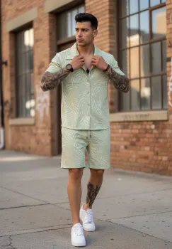 Compleu de vara camasa + pantaloni verde 3176 imagine