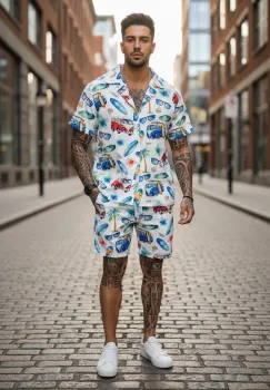 Compleu de vara cu imprimeu  camasa + pantaloni 1451 imagine