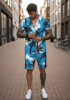 Compleu de vara cu imprimeu  camasa + pantaloni 1453 imagine