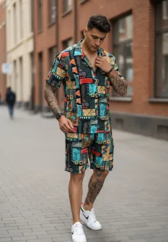 Compleu de vara cu imprimeu  camasa + pantaloni 978 imagine