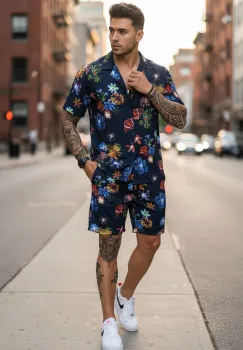 Compleu de vara cu imprimeu  camasa + pantaloni 980 imagine