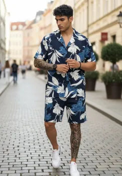 Compleu de vara cu imprimeu  camasa + pantaloni 987 imagine