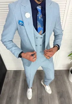 Costum barbati slim fit  albastru  3 piese  11838 imagine