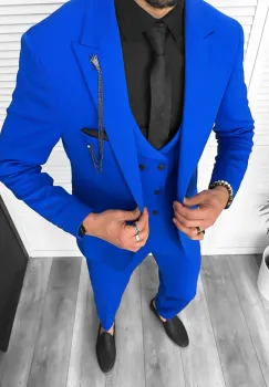 Costum barbati slim fit  albastru  3 piese  11839 imagine