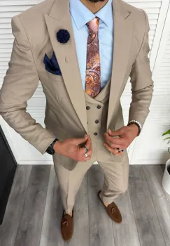 Costum barbati slim fit  bleumarin  3 piese  11842 imagine