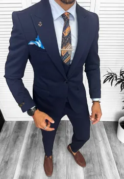 Costum barbati slim fit  bleumarin  3 piese   13347 imagine