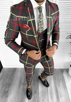 Costum barbati slim fit in carouri B7917 81-3.4.5 E~ imagine