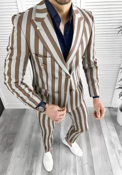 Costum barbati slim fit in carouri sacou + pantaloni 1047 imagine