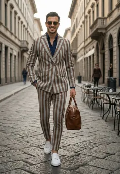 Costum barbati slim fit in carouri sacou + pantaloni 1077  X9-3 imagine