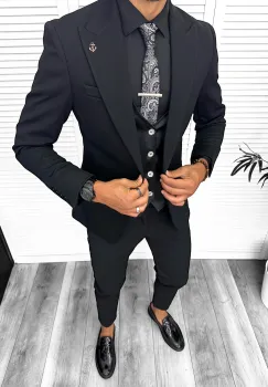 Costum barbati slim fit negru  3 piese 13312 imagine