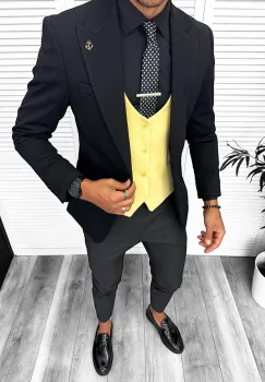 Costum barbati slim fit negru  3 piese 13313 imagine