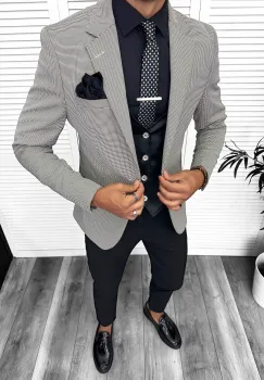 Costum barbati slim fit negru  3 piese 13315 imagine