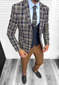 Costum barbati  slim fit sacou  pantaloni  vesta  cravata  batista  13200 imagine